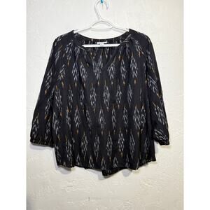 Pure J Jill geometric 3/4 sleeve blouse womens large coastal boho chic modest